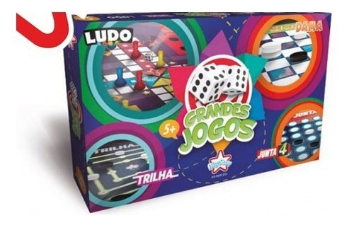 Grandes Jogos Big Star 4 Em1 Tabuleiro Dama Ludo Trilha Xadr