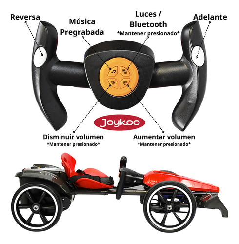 Montable Eléctrico Para Niños Go Kart Sonido Bluetooth 12v Rojo Joykoo