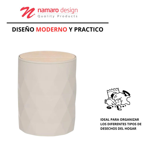 Basurero Con Tapa De Bamboo Giratoria Tulum Namaro Design Beige