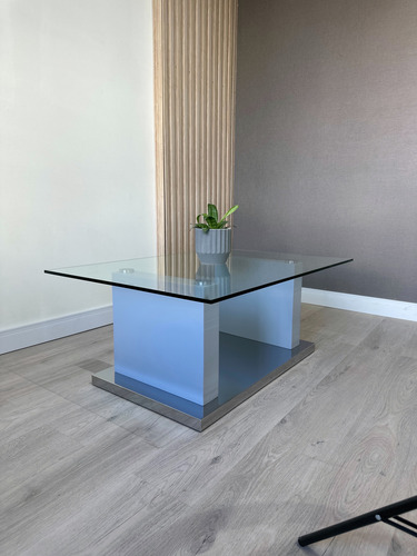 Mesa Ratona Acero Espejado Vidrio 100x70 Gris