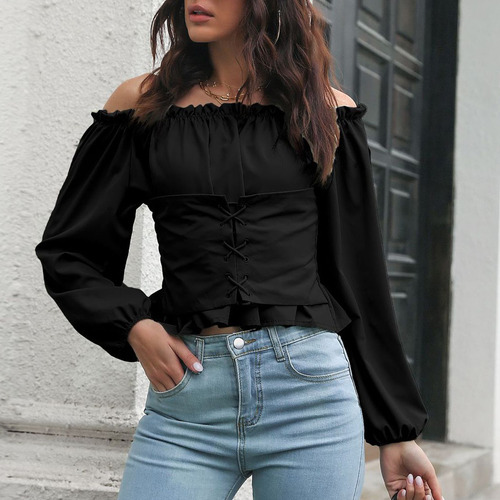 Camisa Con Corsé Para Mujer, Cintura Larga, Manga Corta, Est