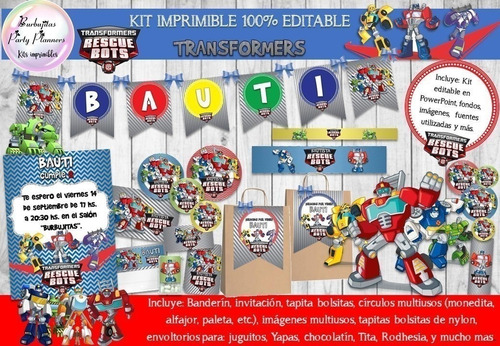 Kit Imprimible Transformers Rescue Bots 100% Editable