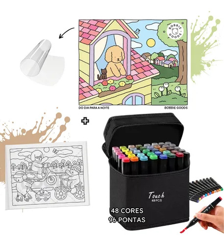 Kit Livro Bobbie Goods + 48 Caneta Touch Cores Ponta Dupla
