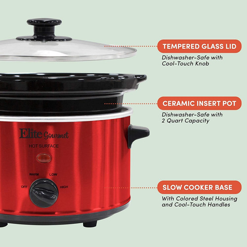Imagen 3 de 8 de Elite Cuisine Mst-275xr Olla Electrica Lenta, Temperatura Aj