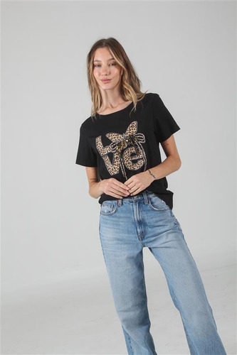Remera Premium Estampada Love Moño Print Con Brillos Gu03526