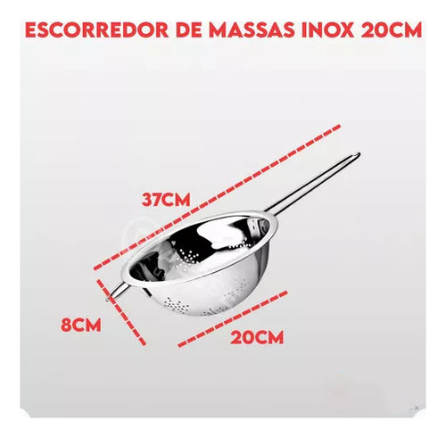 Kit 4 Escorredor D/salada Arroz Macarrão 20cm C/cabo Inox