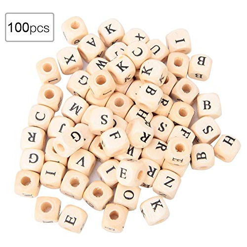 Abalorios De Letras De Madera De 10 Mm 100 Piezas De Ab...