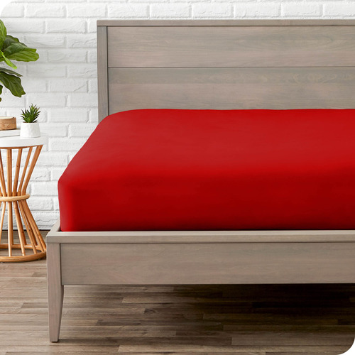 Sabana Bajera Para Cama Individual Con Elastico Color Rojo