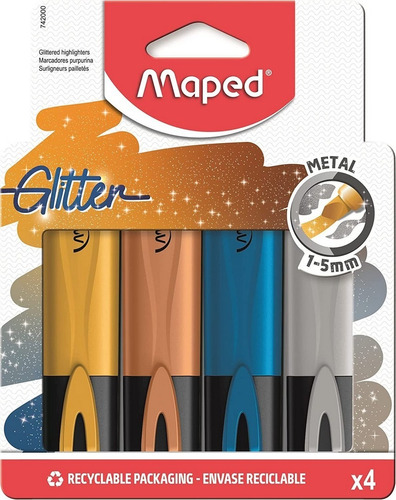 Marca Texto Glitter Metal Estojo X 4 - Maped