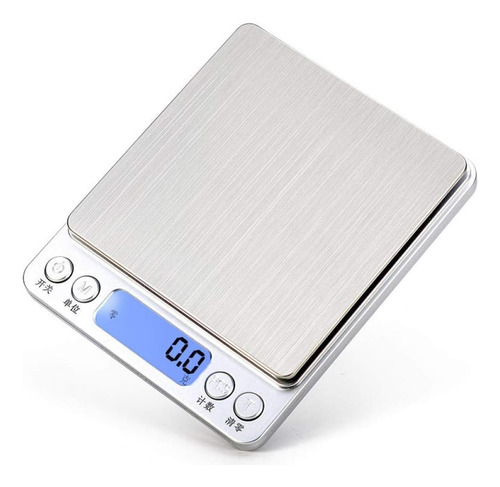 Bascula De Cocina Gramera Pesa Alimentos Portatil Joyas 500g Plateado 500 G
