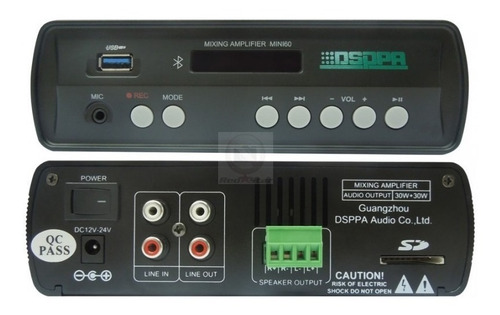 Imagen 1 de 7 de Amplificador Digital 2 X 30 Watts Usb Y Bluetooth 12/24/220v
