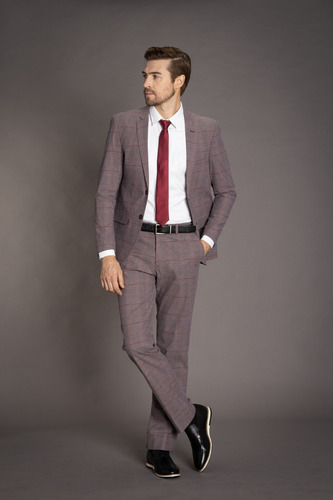 Terno Masculino Estilo Xadrez Clássico Social Semi Slim