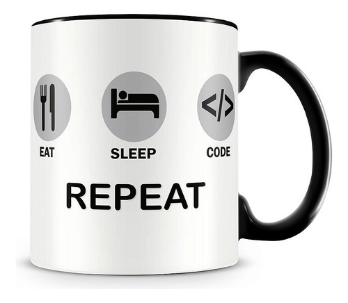 Caneca Rotina Programador Preta Cor Branco