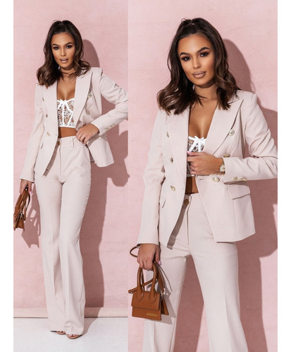 Blazer Para Mujer Slim Fit De Oficina Con Solapa Y Botones