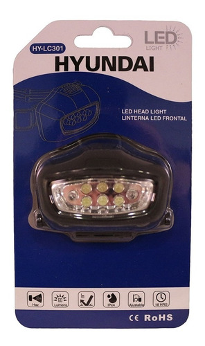 Linterna Led Cintillo, 8 Led Negro Hyundai