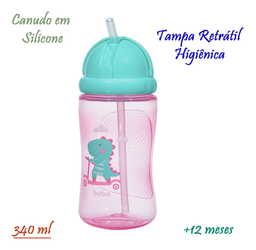 Garrafinha Infantil Com Canudo Retrátil 400 Ml Buba