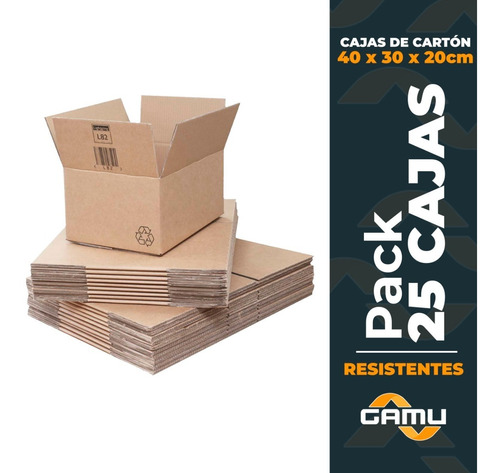 Cajas De Cartón Pack 25 Cajas - 400x300x200 12c- Resistentes