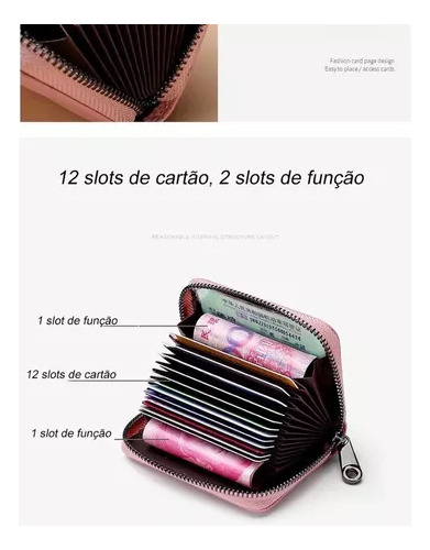 Tarjetero Portátil Con Cremallera Rfid Gran Capacidad