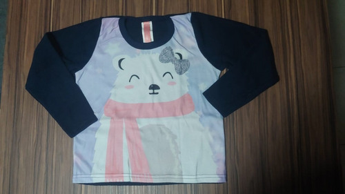 Pijama Invernal Para Niña Azul Con Osito Cfd