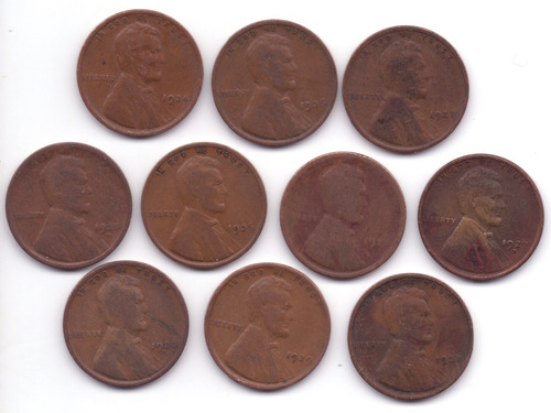 1920 1924 1925 1926 27 28 29 Lincoln Cent 10 Moneda Penny 1c