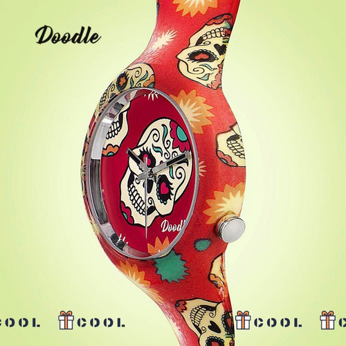 Imagen 2 de 6 de Reloj Unisex Doodle Watch Calavera Rojo Analógico