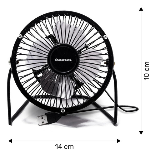 Ventilador De Escritorio 4  Taurus Mini, Metálico, Usb Color de la estructura Negro Color de las aspas Plateado