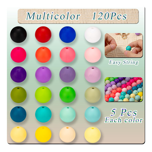Cuentas De Silicona De 24 Colores Para Manualidades, 120 Uni