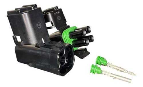 Kit Conector 4 Vias Delphi Selado Quadrangular Preto