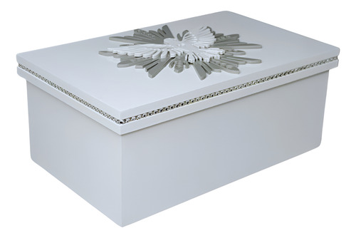 Caixa Strass Presente Batizado Prata/cinza Em Mdf 25x15x10,5