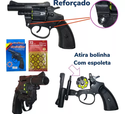 Revólver Espoleta Gira Tambor + 72 Munição Arminha Brinquedo