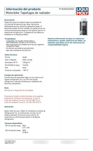 Aditivo Tapa Fugas O Sellador Radiador Moto Liqui Moly 125ml