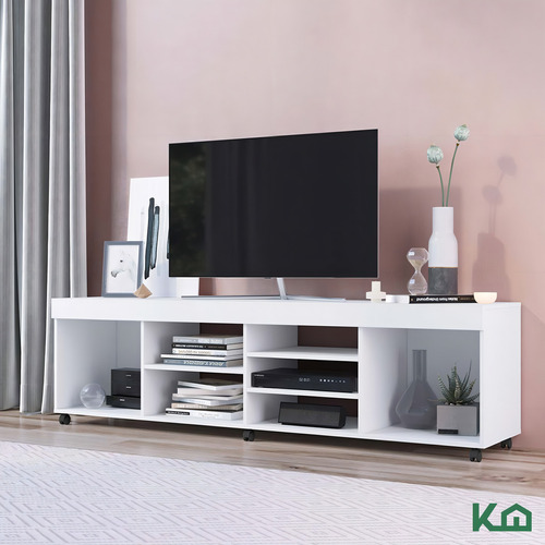 Mueble Para Tv 40-60 Pulgadas Centro De Entretenimiento Modular Con Ruedas Repisas Mdp Blanco Kingshouse