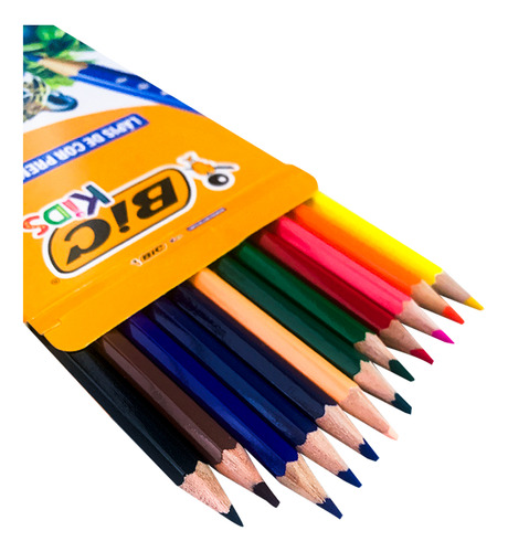 Caixa De Lapis De Cor Com 12 Cores Sextavado Bic Madeira Marcação Colorido