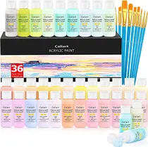 Comprar Set Pinturas Acrílicas Caliart 36 Colores Pasteles Pinceles