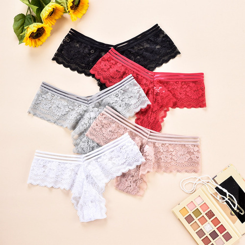 Tanga Corte De Encaje De Mujer Sexy Bragas De 3 Piezas