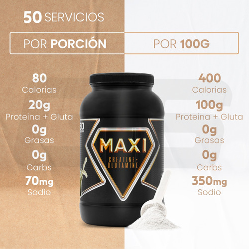 Maxi Creatina + Glutamina 1 Kg 50 Servicios Natural