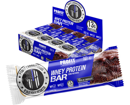 Whey Protein Bar Caixa C/ 12un (480g) Profit Labs Sabor Torta De Chocolate