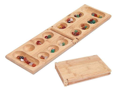 Juego De Mesa Mancala Con Piedras Coloridas Guijarros Plegab