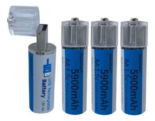 Kit 4 Pilhas Usb Recarregável Aa 5900mah