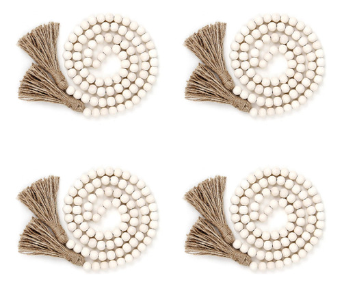 4 Guirnaldas De Cuentas De Madera Con Borlas, Cuentas De Gra