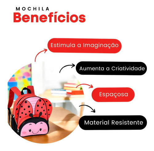 Mochila Com Alças Infantil - Joaninha Preto/vermelho Joaninha