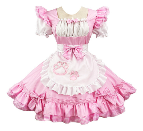 Disfraz De Gato Y Sirvienta, Vestido De Lolita, Bonito Traje Japonés De Sirvienta, Negro, Blanco Y Rosa, Vestido De Fiesta For Niña, Talla Grande