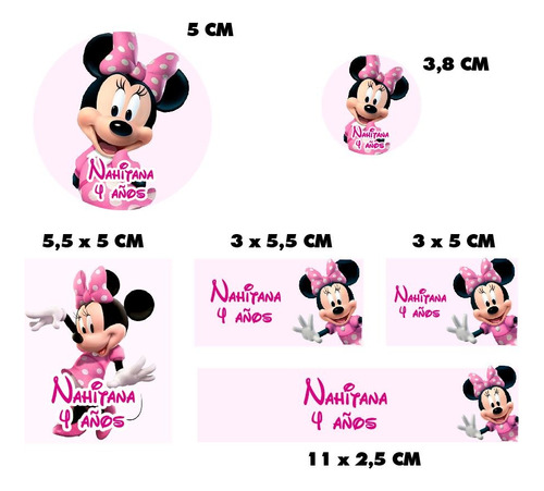 Stickers Etiquetas Candy Bar Minnie Rosa Troquelados 144un.