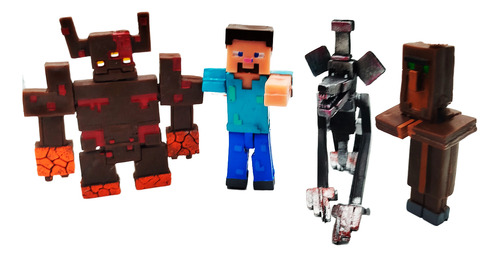 Minecraft Pack 4 Muñeco Articuladas Steve Figura Accion
