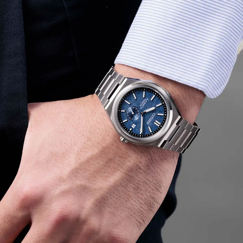 Citizen Super Titanium Tsuyosa Blue Nj0180-80l Correa Plata Bisel Plata Fondo Azul