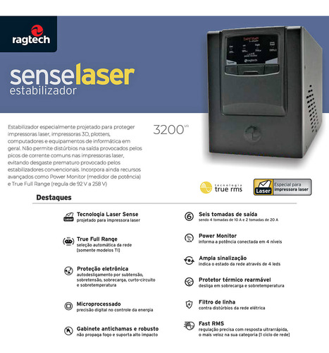 Estabilizador 3200va 2240w 220v Impressora Laser 3d Plotter