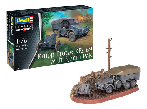 Krupp Protze Kfz 69 com pacote de 3,7 cm, pacote 1/76, kit modelo Revell