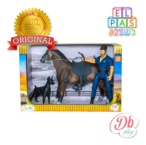 Kit Boneco Policial Com Cavalo E Cachorro - Db Play