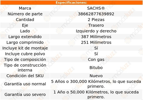 Set 2 Amortiguadores Tra Sachs® Sachs® Corvette V8 6.5l 65