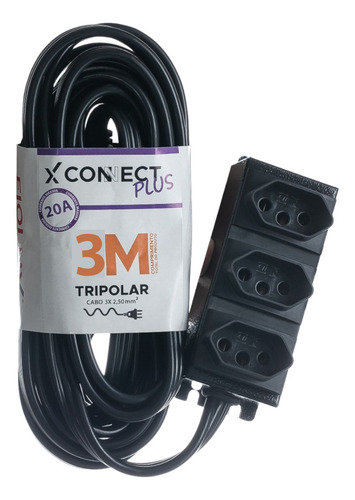 Extensão Elétrica Régua 3 Metros Tripolar 20 Amperes Fiolux Cor Extensão Elétrica De 3 Metros Tripolar Bivolt 20 Amperes Com 3 Tomadas Preta